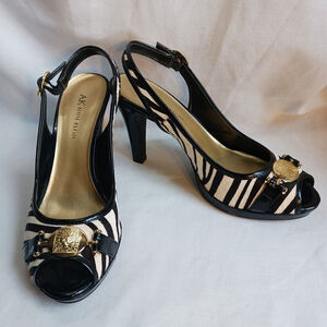 Anne Klein Black White Zebra Slingback Pumps 8M Leather